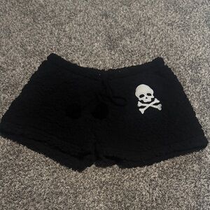 Just Love Black Fleece Shorts with Skull Design